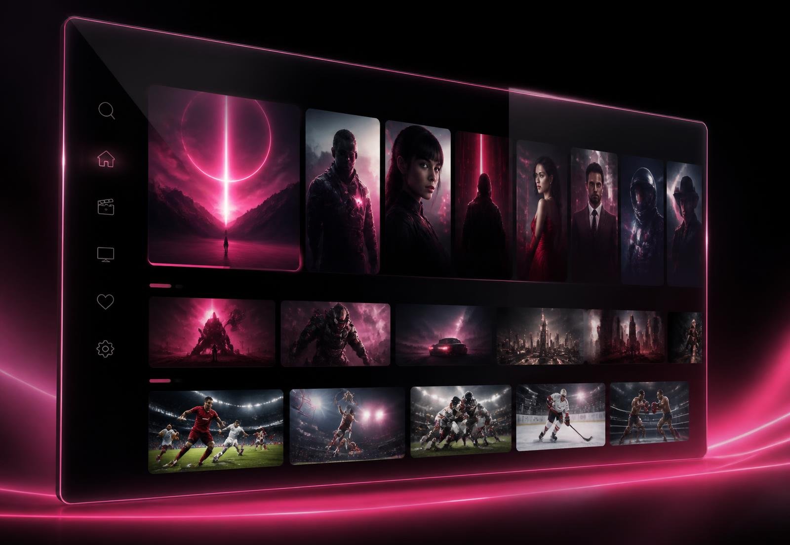 Interface de IPTV Premium do The Pirate Filmes exibindo filmes, séries e canais esportivos ao vivo